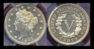 1891 5C PCGS PR63-�V���[�v�ȃf�B�e�[�� �I���W�i���J���[�ƕ\�� ���o�e�B�j�b�P��++