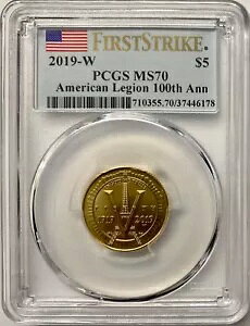 2019-W American Legion 100 ���N�L�O�S�[���h $5 PCGS MS-70 �t�@�[�X�g �X�g���C�N