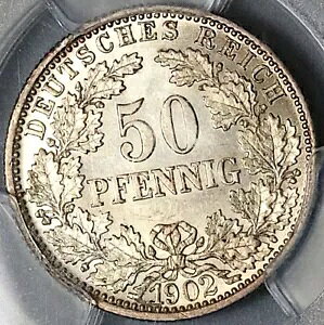 1902-F PCGS MS 64 ドイツ 50 フェニヒ カイザー ライヒ シルバー コイン 95K (23011301C)