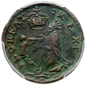 1670年代 M 2b.3-Fc.19 R-7 PCGS XF 詳細 セント パトリック ファージング コロニアル コイン 1/4p