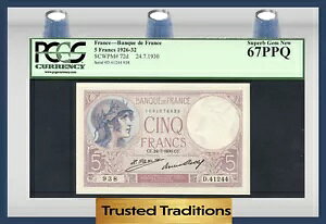 TT PK 72d 1926-32 �t�����X 5 �t���� PCGS 67 PPQ �f���炵����� �V�����g�b�v�l�C!