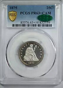 1875 �v���[�t ���o�e�B �V�[�e�b�h �N�H�[�^�[ 25C PCGS PR63+ �J���I CAC