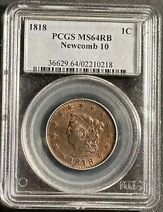 1818 CORONET ONE CENT PCGS MS64RB N-10????������???�󏭂ȃn�C�O���[�h