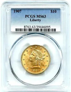 1907年 10ドルゴールドリバティイーグル、PCGS MS-63、魅力的な派手で明るい金貨!