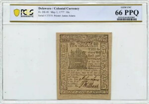 1777 N 5  1  10 N fEFA RjA DE-91 PCGS WF 66 PPQ