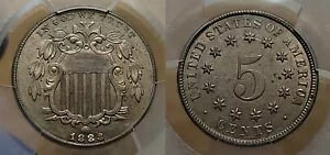 1883/2 FS-302 �V�[���h �j�b�P�� 5c PCGS AU 58 �󏭂ȃI�[�o�[�f�[�g�i��!!