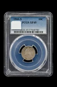 1866-S 10C ���o�e�B �V�[�e�b�h �_�C�� PCGS XF45