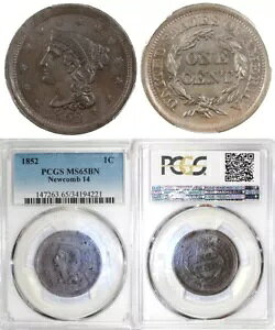 1852 1c N-14 ҂ݍ݃wA [W Zg PCGS MS 65 BN