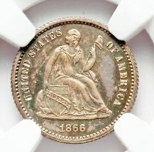 1866 NGC PR65 �~���g 10K + 625 �v���[�t = 4 �ԖڂɒႢ H10c ?? KEY Seated Half Dime