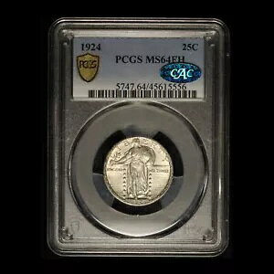 1924- 25c �X�^���f�B���O ���o�e�B �N�H�[�^�[ CAC/PCGS MS64 �t���w�b�h - �������� USA