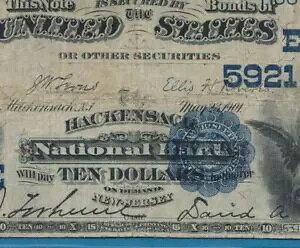 10ドル。 1882 年に遡る #5921 ハッケンサック N.B.ニュージャージー PCGS F-15