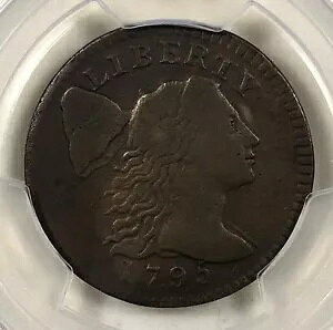 1795 1c 流れる髪大セント。プレーンエッジ。 PCGS正規品です。とても魅力的です。