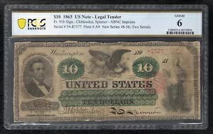 FR�B 95b 1863 $10 �@��ʉݕč����� PCGS ���� GOOD-6