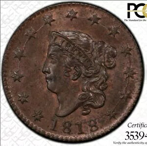 1818 �R���l�b�g �w�b�h ���[�W �Z���g ? PCGS MS63 BN CAC ? ? ����̂���X�[�p�[ PQ+