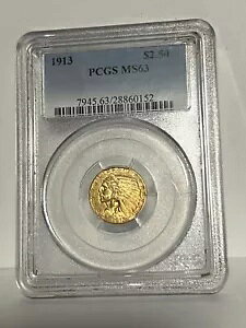 1913 $2.50 PCGS MS 63 �S�[���h �C���f�B�A�� �N�H�[�^�[ �C�[�O�� �x�^�[�f�C�g ������ 2 1/2