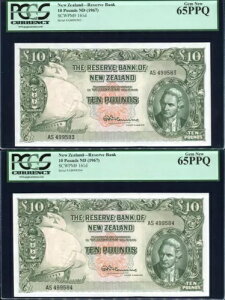 �j���[�W�[�����h - 10 �|���h - �ŏI�v���t�B�b�N�X �y�A - �t���~���O - AS499583-84 - PCGS 65PPQ