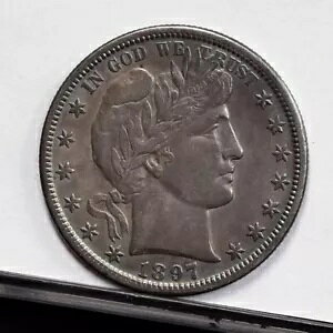 1897-S Barber Half Dollar- AU �ڍׁA�N���[�j���O�ς� (#55566-L)