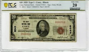 1929 Fr 1802-1 T1 Casey IL �u���E�� �V�[�� ��V���A���ԍ� D000053A PCGS VF-20 1988