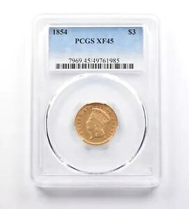 1854�N $3 �C���f�B�A�� �v�����Z�X �w�b�h �S�[���h 3 �h�� XF45 PCGS *4685