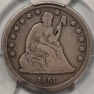 1861-S ���o�e�B �V�[�e�b�h �N�H�[�^�[ PCGS & CAC VG-10 - ���[ 96K �~���g!