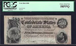 T-64 1864 $500 CSA ??STONEWALL JACKSON?? PCGS CH �V���� 58 PPQ �{�[���h�J���[�ɂ���