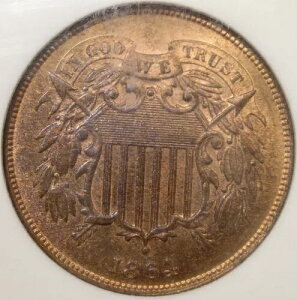 1864 �N 2 �Z���g �s�[�X �S�[�W���X�Ŕ��Ɋ󏭂ȑI���� PQ �W�F�� �j�A �g�b�v �|�b�v NGC MS 66 RB
