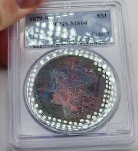 1879 S ���[�K�� �V���o�[ �_���[ PCGS MS64 �p�[�v�� �s���N & �u���[ �J���[�g�[�� �����X�^�[ OH
