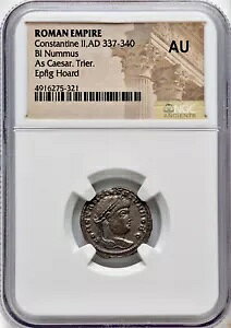 �Ñネ�[�}�̃R�C�� 337-340 AD �R���X�^���e�B�k�X 2 ���ACaesar Bi Nummus Trier NGC AU