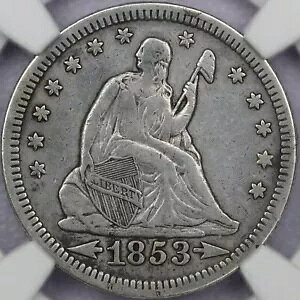 1853 Arrows & Rays 25c Seated Liberty Quarter - NGC VF ו|ς