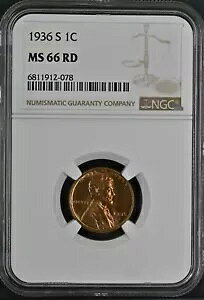 1936-S 1C RD J[ 1 Zg NGC MS66RD 6812912-078