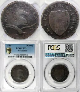 1786 1c コールターなし ニュージャージー コロニアル カッパー PCGS F12