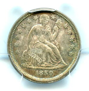 1859 リバティ シーテッド ダイム、PCGS MS65、魅力的なトーンの宝石!