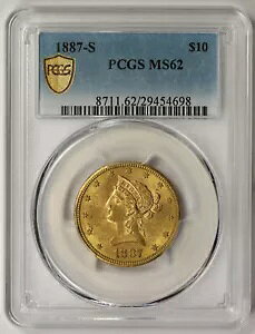 1887-S ���o�e�B �w�b�h �C�[�O�� �S�[���h $10 MS 62 PCGS �Z�L���A �V�[���h