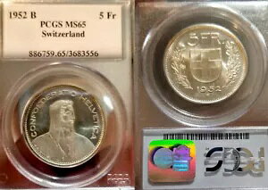 �X�C�X 1952 5 FR�A�󏭂ȋɏ�J���I��� PCGS 65PQ �L�[�f�C�g�A������ 155,000