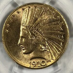 1910-D インディアン $10.00 ゴールド イーグル。 PCGS AU58。とても魅力的です。