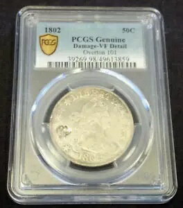 1802 �h���[�v �o�X�g �V���o�[ �n�[�t 50c PCGS VF �_���[�W (2741)