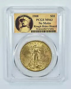 MS63 1908 $20 �Z���g �S�[�f�� �S�[���h �_�u�� �C�[�O�� ���b�g�[�Ȃ� �O���[�h PCGS �n�� *454