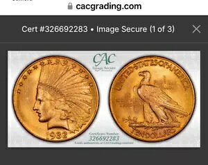 CAC 1932 $10 PCGS MS 63 �S�[���h �C���f�B�A�� �C�[�O��;�S�[�W���X�Ȗڌ��̖��́B�o�^�[�݂����I