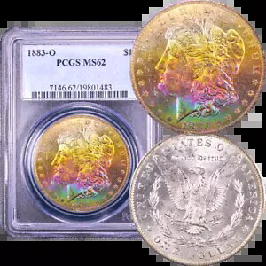 1883-O モルガン ドル ($1) レインボー トナー PCGS MS62