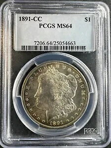 1891-CC ���[�K�� �V���o�[ �_���[ PCGS MS64 - - �u���X�g �z���C�g �T�[�t�F�X