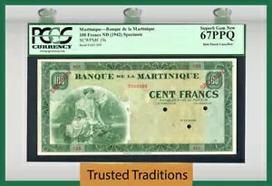 TT PK 19s ND (1942) MARTINIQUE 100 �t���� PCGS 67 PPQ �f���炵����� �V�i�A�ǂ���㎿�ł͂���܂���!