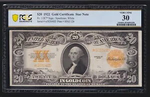 US 1922 $20 �S�[���h�ؖ��� �X�^�[�m�[�g* FR 1187* PCGS 30 Ch VF (040*)