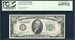 FRB 2007-E 1934-B $10 tXAMs PCGS VERY CHOICE NEW-64PPQ