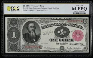 SC 1891 $1 Fr.350 �����ȃR�C������ PCGS 64 PPQ �`�F���[ ���b�h �V�[�� (727*)