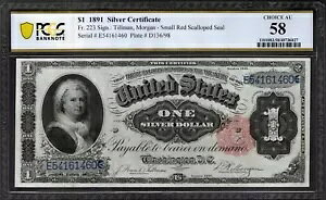 1891 $1 �V���o�[�ؖ����}�[�T �m�[�g PCGS 58 Fr.223 ���i�ԍ� 48736027