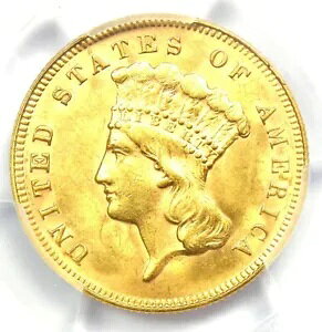 1878 年 3 ドル インディアン 金貨 $3 - PCGS 未流通詳細 (UNC MS) - レア