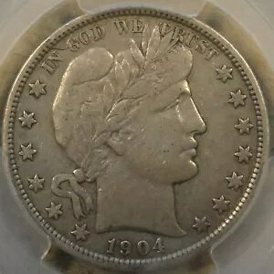 1904-S Barber Half Dollar 50c PCGS Certified VF30 Note Spot on L in Dollar Rev.