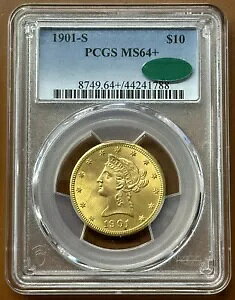 1901-S $10 �S�[���h ���o�e�B �C�[�O�� �S�[���h �V�[���h PCGS MS64+ CAC �v���X �O���[�h MS 64 +