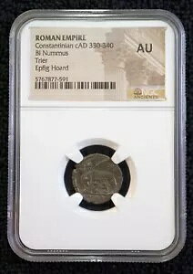 [}鍑 330-340 CAD RX^eBkX Bi Nummus Trier Mint Epfig Hoard NGC AU