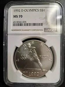 1992 D $1 �I�����s�b�N�싅�L�O�V���o�[ �h�� NGC MS70 �u���E�� ���x��
